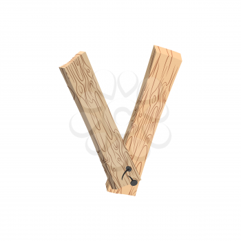 letter V wood board font. plank and nails alphabet. Lettering of boards. Country chipboard ABC
