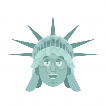 Statue of Liberty happy Emoji. US landmark statue face merry emotion isolated