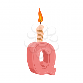Letter Q birthday font. Letter and candle. anniversary alphabet sign. Celebratory ABC