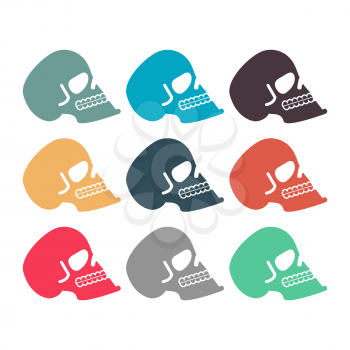 Colored skull set. Multicolored skeleton head. Symbol of death
