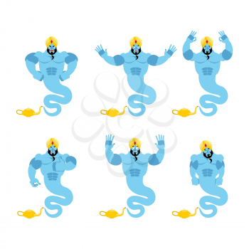 Genie set. Aggressive and good Magic ghost. Surprised and yoga. Sad and happy arabic devil collection
