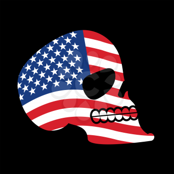 USA skull. Head of skeleton and flag of America. Fun emblem
