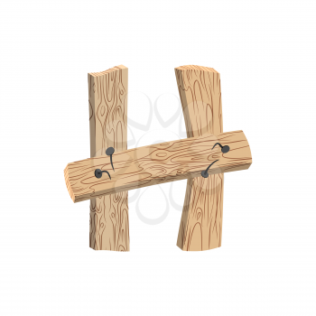 letter H wood board font. plank and nails alphabet. Lettering of boards. Country chipboard ABC