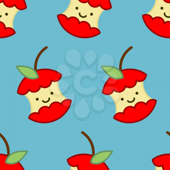red apple core cute cartoon pattern. rest of fruit on background. Garbage
