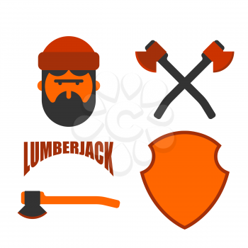 Lumberjack icon set. Woodcutter sign. lumberman symbol. feller with beard and axes.
