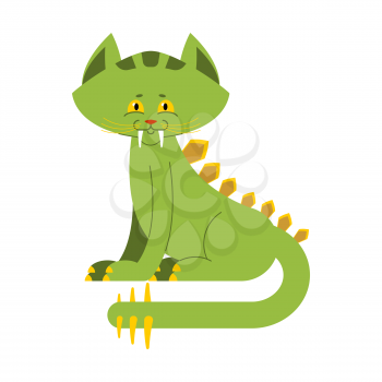Prehistoric cat dinosaur. Dino is sabre-toothed pet. Lizard Kitten Monster
