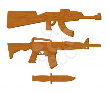 Wooden gun kids set. Board weapons and knife. Childrens military toy
