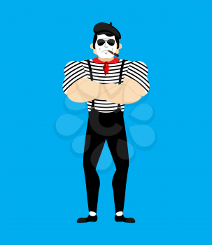 Strong Mime. Serious pantomime. Powerful mimic. Vector illustration
