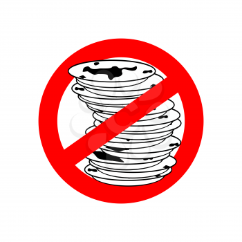Stop dirty dishes. Do not use dirty dish. Prohibiting red ban sign. Vector illustration
