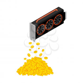 Mining video card. Miner of GPU. Technology extraction crypto currency. Virtual money. Vector illustration