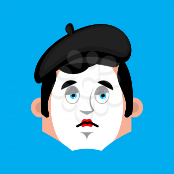 Mime sad emotion avatar. pantomime sorrowful emoji. mimic fsce. Vector illustration

