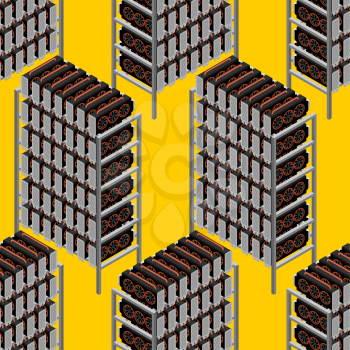 Mining farm seamless pattern. Mining rig GPU ornament. Crypto currency at home. Extraction of virtual money background. Vector illustration