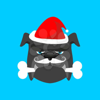Santa dog and bone. Christmas home pet. Xmas and new year vector illustration