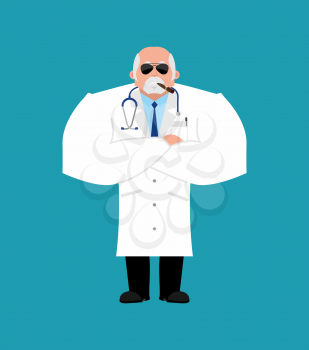 Doctor strong. Serious Powerful Physician. Vector illustration