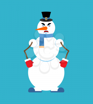 Snowman angry. Snowman Evil emoji. New Year and Christmas vector illustration