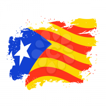 Catalonia flag grunge style. Brush and drops. Estelada Blava banner ribbon. Symbol of State
