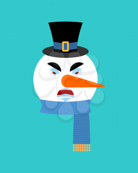 Snowman angry emotion avatar. Snowman evil emoji face. New Year and Christmas vector illustration