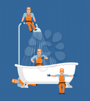 Plumber and bath service. Repair and maintenance of bathrooms. Vector illustration
