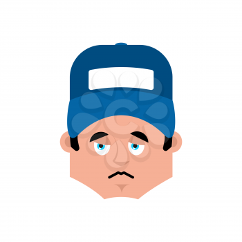 Plumber sad emotion avatar. Fitter sorrowful emoji face. Vector illustration