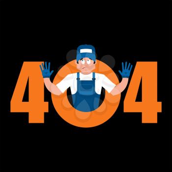 Error 404 Plumber surprise. Page not found template for web site. Fitter does not know and is surprised. Page lost and found message. problem disconnect