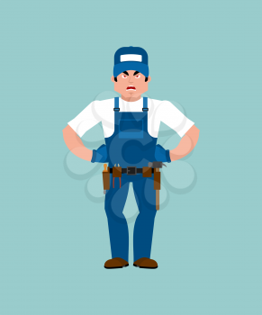 Plumber angry. Fitter evil. Service worker Serviceman aggressive. Vector illustration
