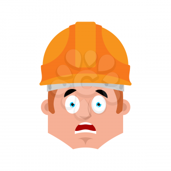 Builder scared emotion avatar. Worker in protective helmets fear emoji. Vector illustration