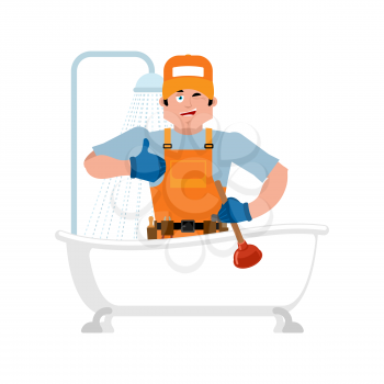Plumber and bath service. Repair and maintenance of bathrooms. Vector illustration
