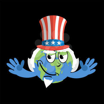 Earth in hat Uncle Sam. geographic USA. Political Vector Illustration