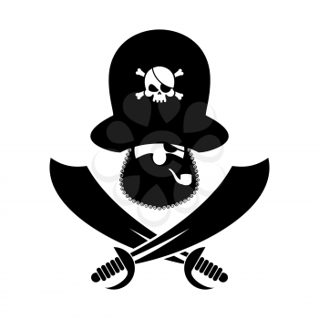Pirate logo. head of buccaneer and sabers. pirate symbol. Vector illustration
