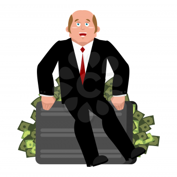 Lucky Businessman and money. Business consultant. Boss and cash. Manager and dollars. Vector illustration
