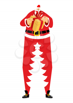 Santa Claus and Christmas tree. high Santa and silhouette of spruce between his legs. New Year illustration. Christmas vector
