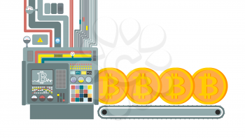 Mining farm. Miner for Bitcoin. Technology Extraction of cryptocurrency. industry is web money. Vector illustration.
