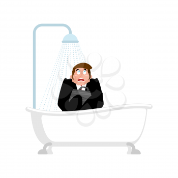 Paranoid. Crazy boss in bath. mad businessman in shower. Vector illustration
