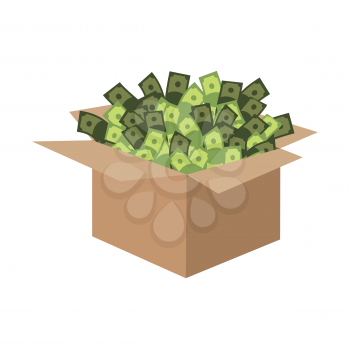 Box of money. Cardboard box and cash. Vector illustration
