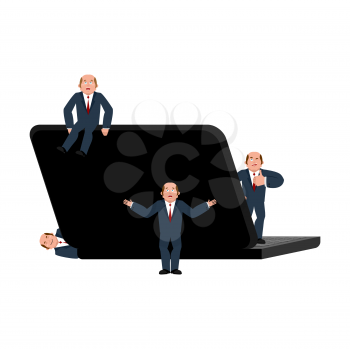 Small businessmans  and laptop. Business Consultant. Office vector illustration
