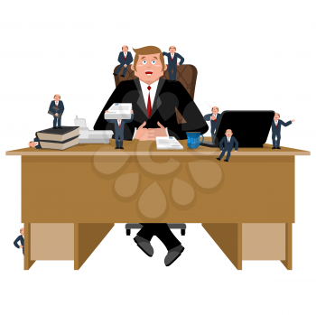 Boss and helpers. Businessman and Business Consultant. Boss desk. Office vector illustration

