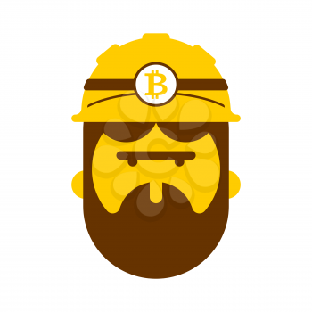 Miner face. Mining Bitcoin Crypto Currencies. Worker vector illustration