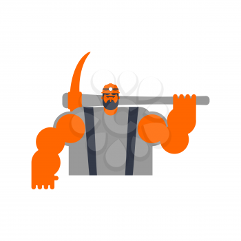 Miner with pickaxe. workman vector illustration. laborer mining