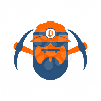 Miner logo. Mining Bitcoin Crypto Currencies. Worker with pickaxe. Vector illustration