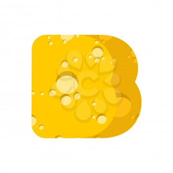 Letter B cheese font. Symbol of cheesy alphabet. Dairy Food type sign. Vector illustration
