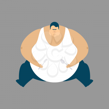 Fat guy sitting isolated. Glutton Thick man. fatso vector illustration