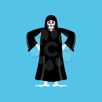 Grim reaper angry. death evil. aggressive skeleton in black cloak. Vector illustration
