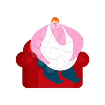redhead Fat guy is sitting on chair. Glutton Thick man. fatso vector illustration