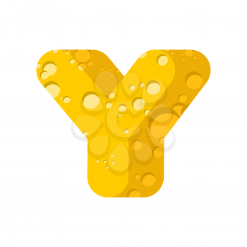 Letter Y cheese font. Symbol of cheesy alphabet. Dairy Food type sign. Vector illustration
