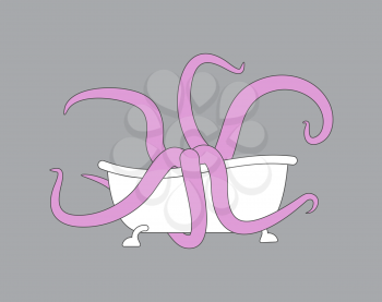 bath and Octopus. bathtub and monster. Vector illustration