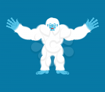 Yeti joyful. Bigfoot cheerful. Abominable snowman happy. Vector illustration
