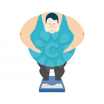 Fat guy on scales. Glutton Thick man. fatso vector illustration