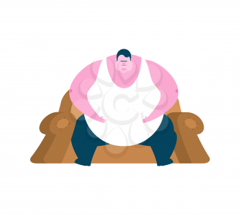 Fat guy is sitting on chair. Glutton Thick man. fatso vector illustration