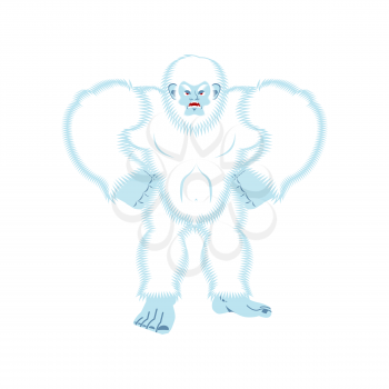 Yeti angry. Bigfoot evil. Abominable snowman aggressive. Vector illustration