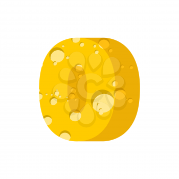 Figure 0 cheese font. numeral zero of cheesy alphabet. Dairy Food type sign. Vector illustration
